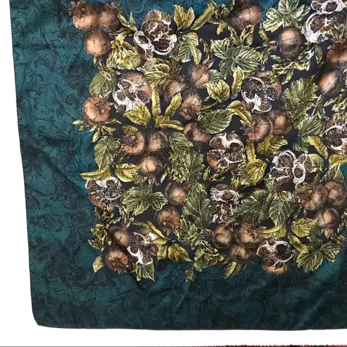 Vintage Scarf Fruit Pomegranate Floral Green Brown Square Christmas