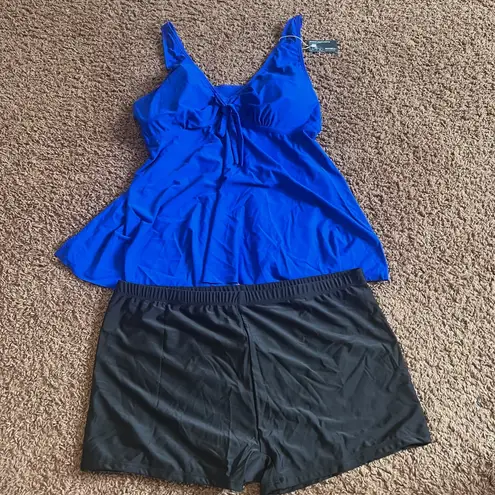 Summer Mae Two Piece Tankini with Shorts Set Swimsuit Plus Size 22W Blue NWT