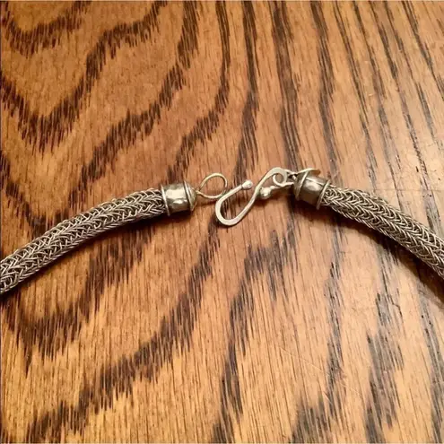 100% Silver Knitted Necklace & Earrings Set