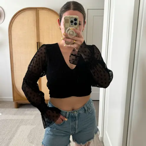 Glassons Black Mesh Long Sleeve Crop Top