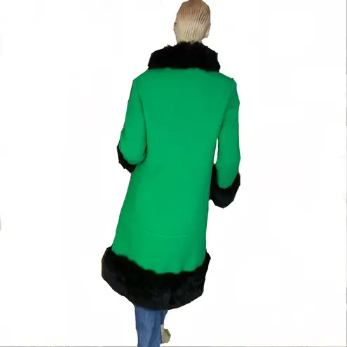 VINTAGE 1960'S JUNIOR PROFILE GREEN WOOL & BLACK FUR TRIM COAT (S)