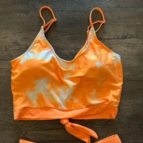 Coral Reef Large Neon Orange Lounger Top and Sun Baked Bottoms Swim Set NWOT