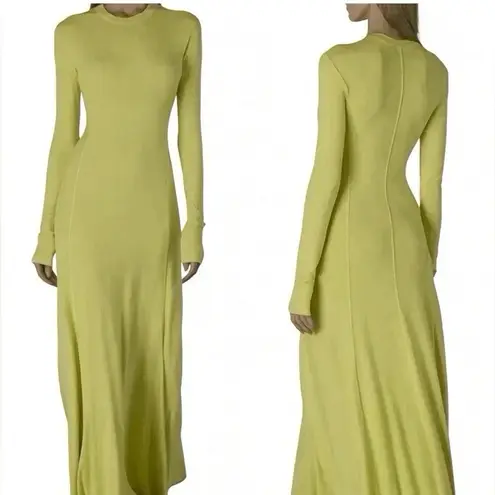 Enza Costa Long Sleeve Maxi Dress Womens Small Chartreuse Lime Ribbed Silk Blend Green