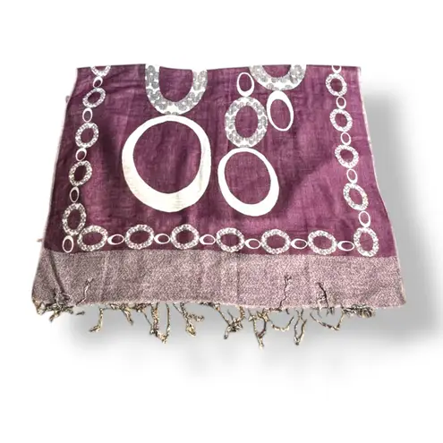 None Purple Reversible Geometric Circle Print Fringe Shawl Scarf Wrap Versatile