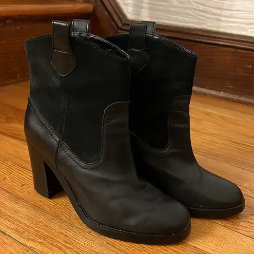 Ralph Lauren Black Leather/suede Block Heel Ankle Boots Shoes Women's 8B Black Size 8