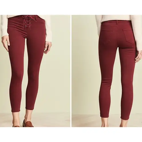 L'Agence Womens Cherie Front Lace Up Skinny Jeans Black Stretch Mid Rise 25 New