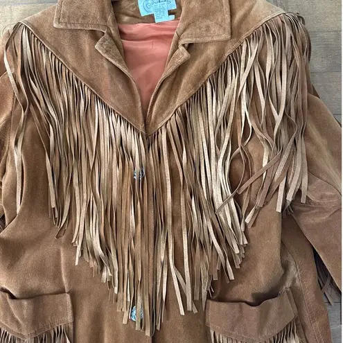 Vintage Cedars Suede Leather Fringe western cowboy brown coat Jacket M Size M