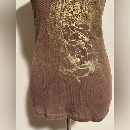 Bisou Bisou Preloved Brown and Gold Floral Design Tank Top size small