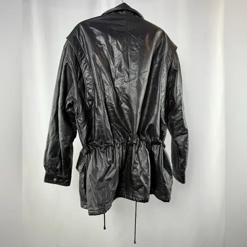 London Fog Vintage Leather Cinched Waist Coat in Black Size Extra Large