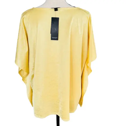Alfani Elements Medium Top Stretch Draped Sleeves Scoop Neck Raffia Yellow Shiny