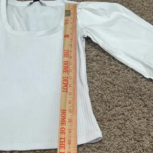 SO  Long Sleeve White Blouse Shirt, Women's, Juniors,  Pleated Sleeves XS