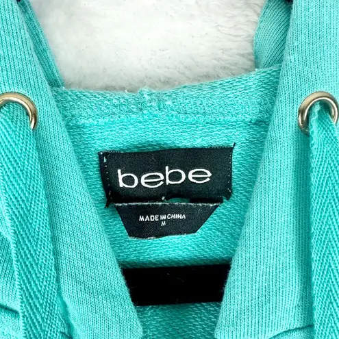 Bebe Short Sleeve Hoodie Size Medium Full Zip Terry Cloth Aqua Blue Y2K