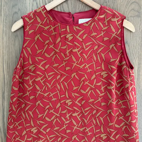 Doncaster Vintage 100% Silk Sleeveless Tie Waist Dress in Red and Khaki Size 8
