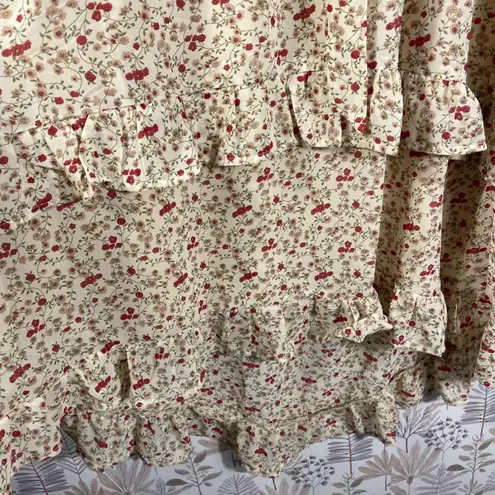 &merci &merci Women's High Low Ruffle Maxi Skirt Floral Boho Beige Size L Elastic Waist