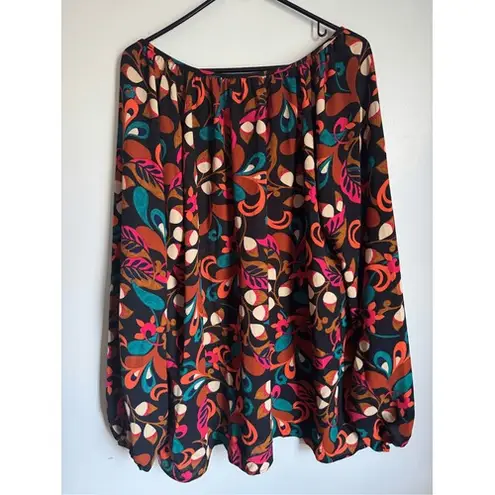 Haptics Women's Floral Paisley Tie Neck Long Sleeve Peasant Top sz 2X Boho Fall Pink