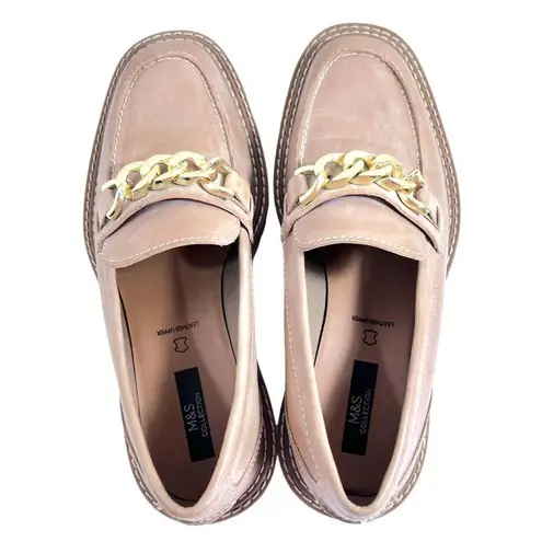 Bermuda Marks & Spencer M&S collection 
Leather Chain Detail Block Heel Loafers