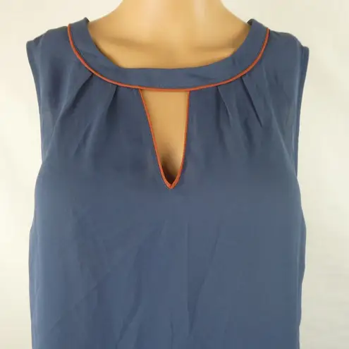 Modcloth  Envisioned Aesthetic Slate Blue Orange Sleeveless Keyhole Blouse Top Lg