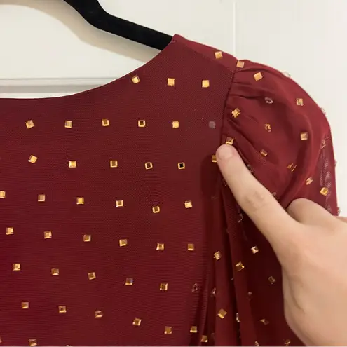 Alex Marie Burgundy Long Sleeve Gold Sequin Asymmetrical Dress