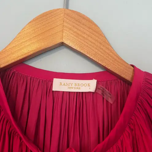 Ramy Brook Paris Shiny Tie Neck Blouse Hot Pink Berry Pink size S