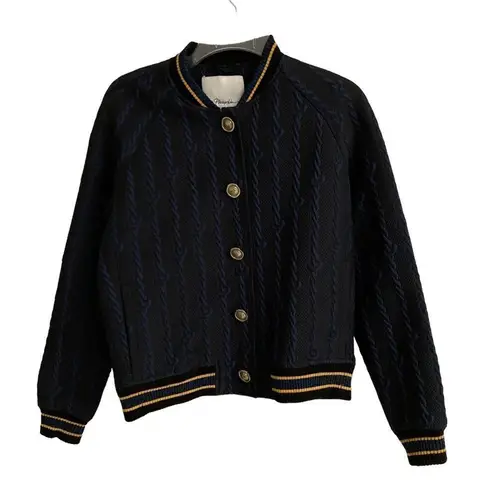 3.1 Phillip Lim Brocade cable print Varsity Bomber black & blue jacket RARE 2