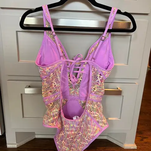 Becca by Rebecca Virtue Women's Multicolor Swimsuit One Piece Tie Back Medium