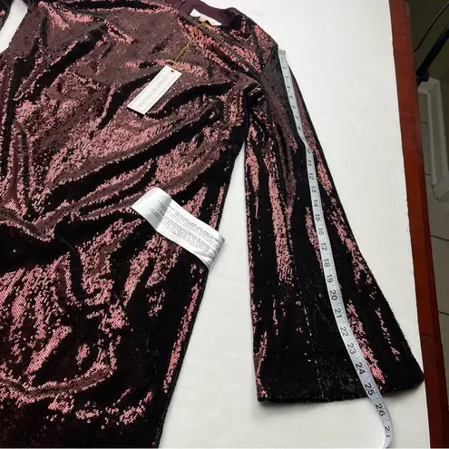 Dress the Population Maroon Port Liza Cape Sleeve Sequin Mini Dress Medium NEW