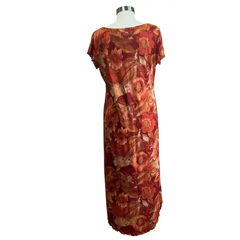Byer California AGB Y2K Floral Orange Mesh Scoop Neck High Low Dress Size 12