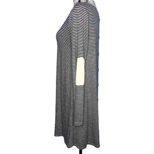 Sweet Claire MEDIUM Striped Elbow Patch Back Button Long Sleeve T-shirt Dress