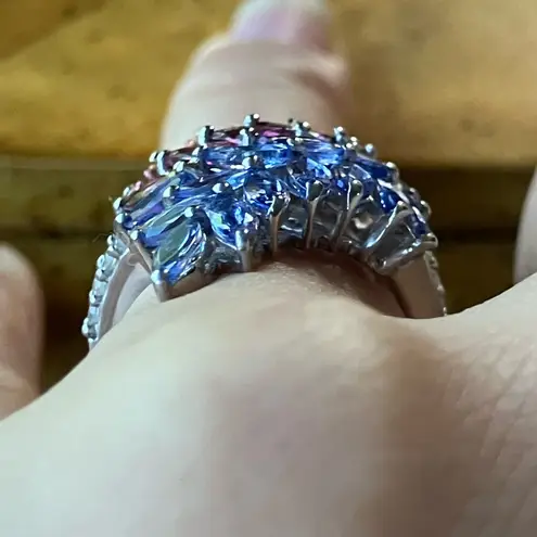 Natural Tanzanite Pink Tourmaline Sterling Silver Ring Size 6 Purple