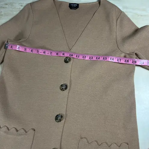 Kate Spade New York Tan Knit Cardigan Sweater Scalloped Pockets Button Front "S"