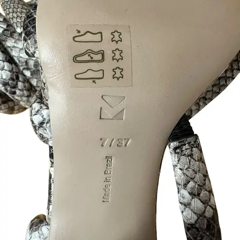 MERCEDES CASTILLO Sz 7 37 Snakeskin Emboss Leather Asymmetric Slingback Sandals Black