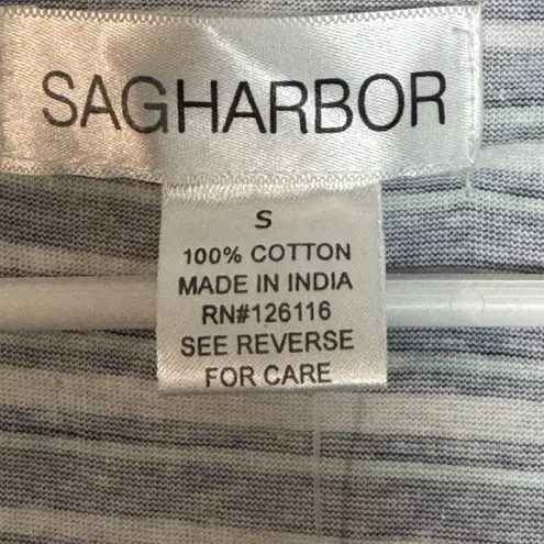 NWT Sag Harbor Women’s Teal/Blue/White Striped Short Sleeve Tee, Bows, Small Green