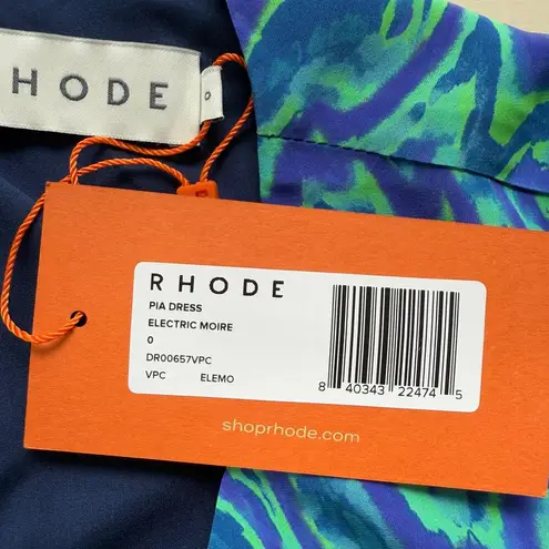 NWT Rhode Pia Mini Dress in Green and Blue Electric Moire Print, Size 0