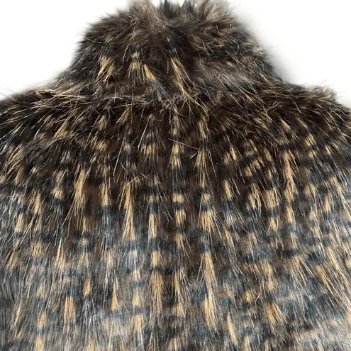 Vintage 90s Faux Fur Vest Brown Black Textured Feathers Small Boho Hippie