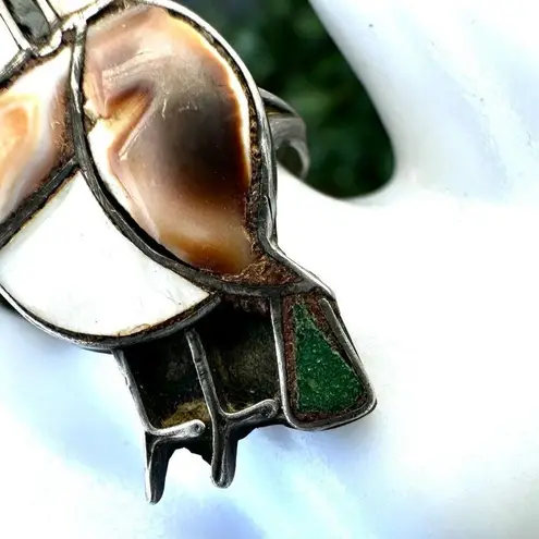 Vintage Zuni Sterling Silver Inlay Stone Owl Ring