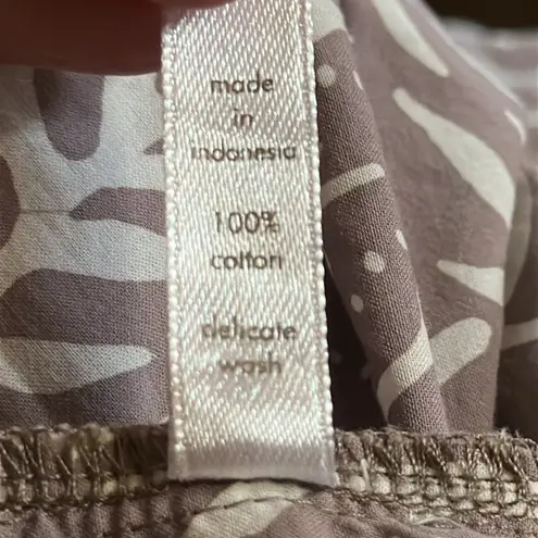 Bu Tiki Maui Noelani Anthurium Short Tunic Dress Tie Belt Brown White M/L Cotton Size undefined