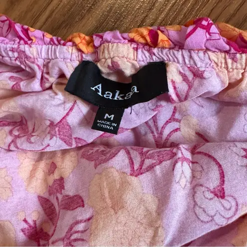 Aakaa Floral Paisley Summer Floral Off-Shoulder women’s Dress Pink Orange Tassel