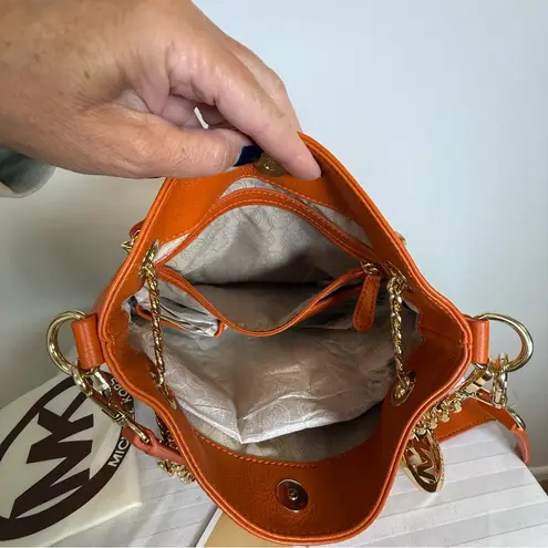 MICHAEL Michael Kors Soft Orange Leather Gold Chain Shoulder/Crossbody/Hand Bag