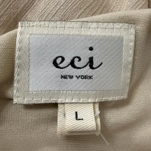 ECI New York Beige Rosette Embellished Long Sleeve Metallic Tunic Top Women’s La