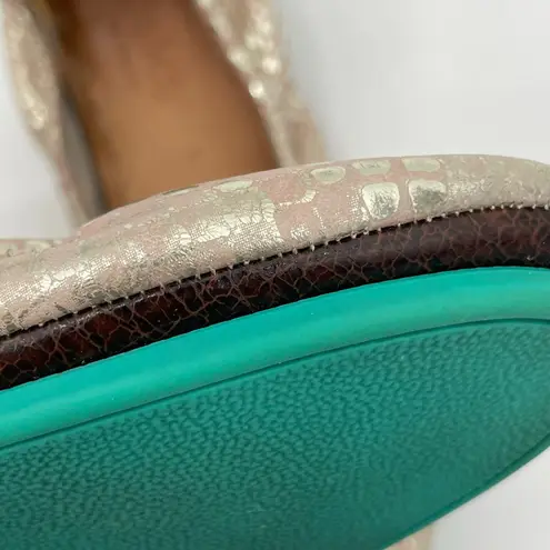 Tieks Romantic Blush Leather Ballet Flats Rose Gold Snakeskin Shiny Metallic 6