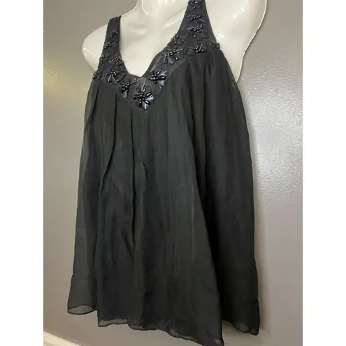 Rebecca Taylor  Shirt Womens 6 Black Silk Beaded Embellished Flowy Tank Top
