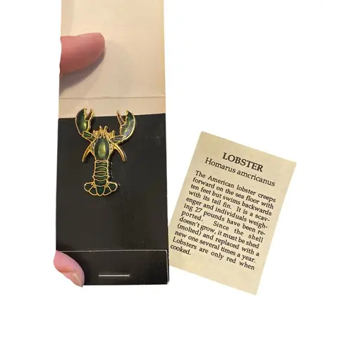 Vintage Green Gold Copper Enamel Gold plated Lobster pin by a special Alaska co