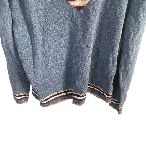 Christopher & Banks Vintage Embroidered American Flag Heart Blue Sweater