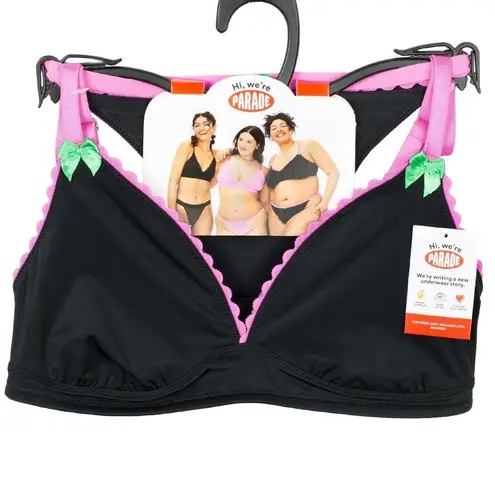NWT Parade Triangle Bralette & Thong Set Color: Eightball Black Pink Size Small