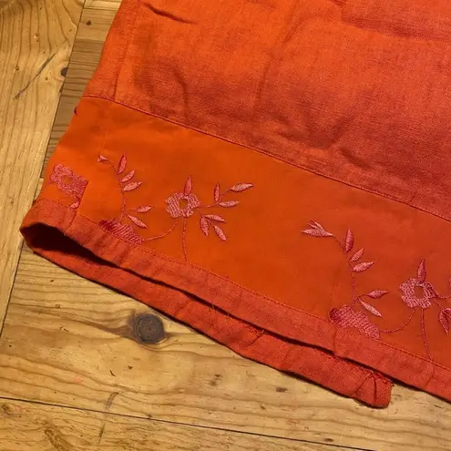 COUNTRY WEAR CASUALS Maxi Dress Womens Large Orange Linen Rayon Silk Embroidered