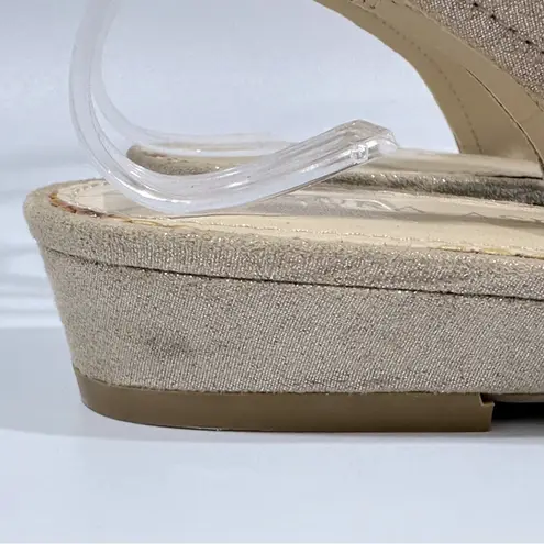 Laura Ashley Sand Metallic Rosette Slingback Peep Toe Shoes 6 1/2 Floral Cottage