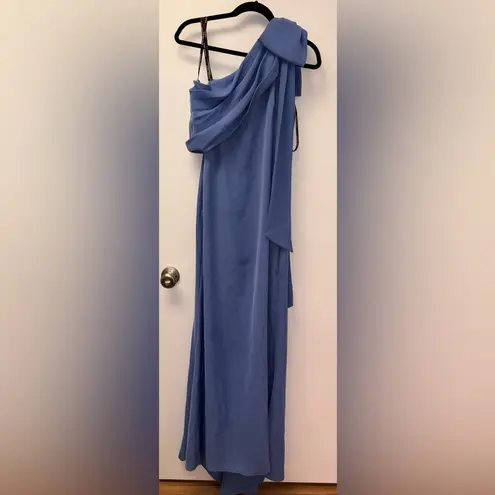 Tadashi Shoji One-Shoulder Crepe Column Blue Gown Sz 4