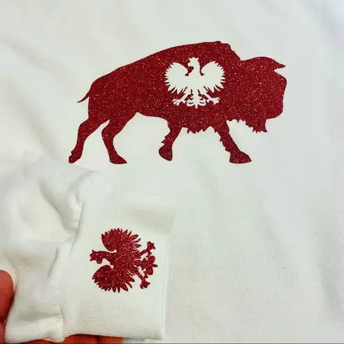 Dyngus day white sweatshirt with red glitter polish eagle buffalo
