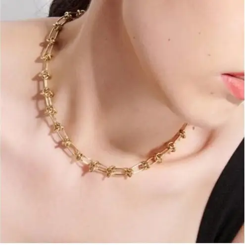 18K Plated Gold Knot Chain chunky Necklace SET Stainless Steel womens jewelry