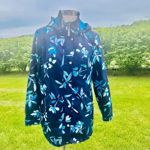 Dennis Basso Spring Rain Blue Floral Raincoat size XS